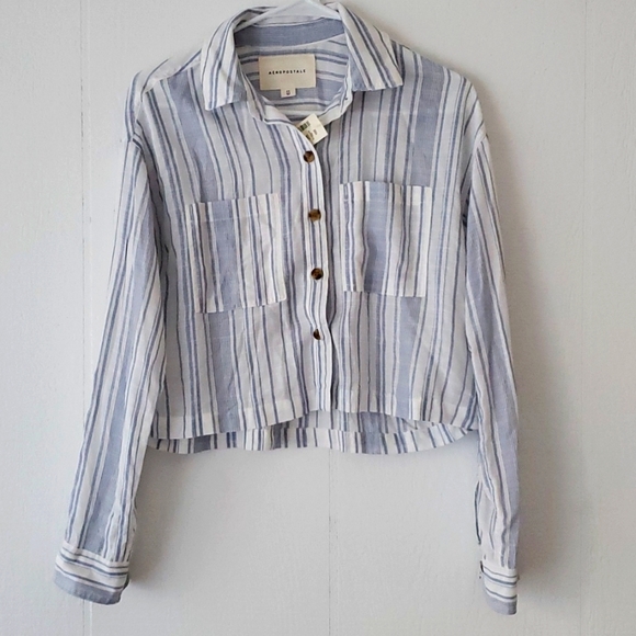 NWT Aeropostale Blue White Long Sleeve Striped Cropped ⭐3+ Bundle 15%⭐️ - Picture 5 of 8